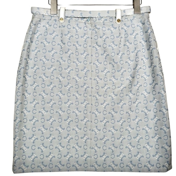 CELINE Vintage Belted Monogram Logo Canvas & Leather Trim Skirt - Picture 2 of 16